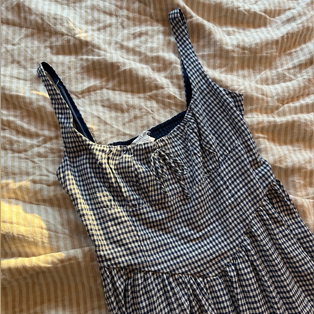 Christian Lacroix Basque Waist Blue and White Gingham Maxi Dress
